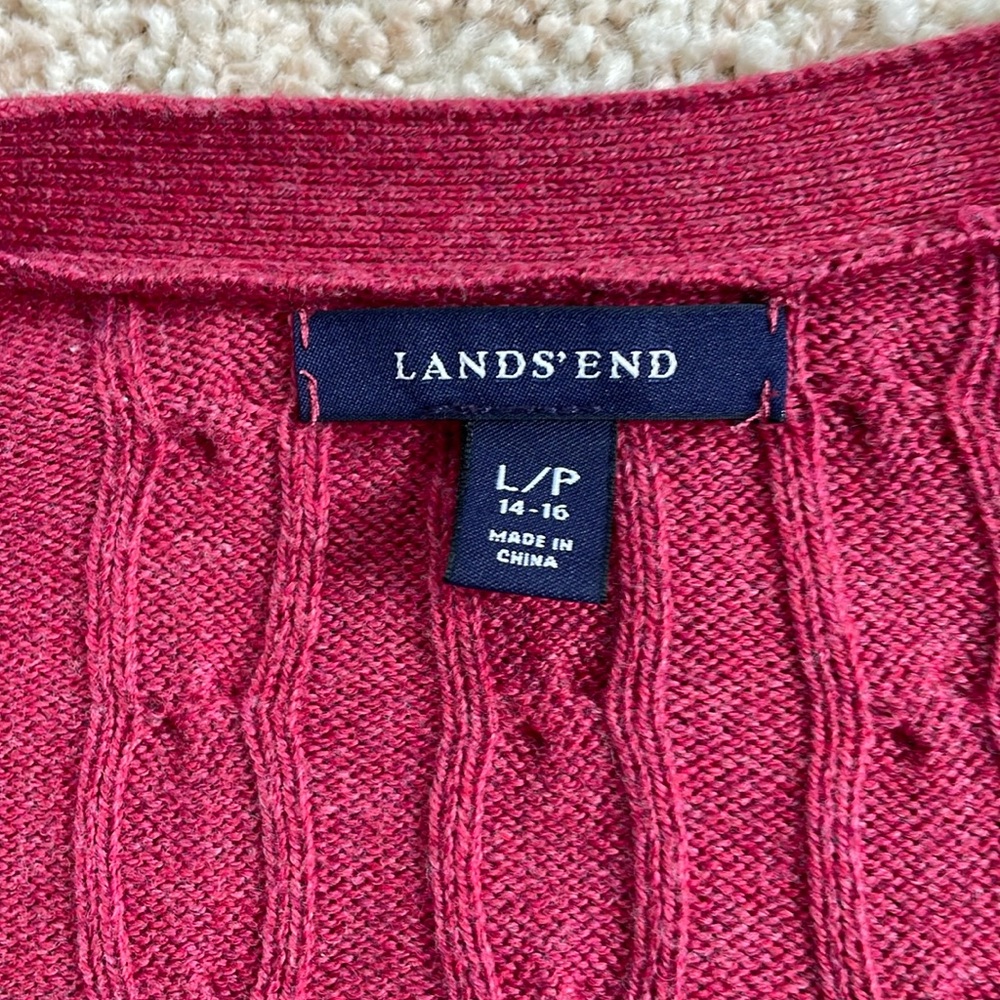 Lands' End Raspberry Cable Knit Cardigan - Picture 2 of 4